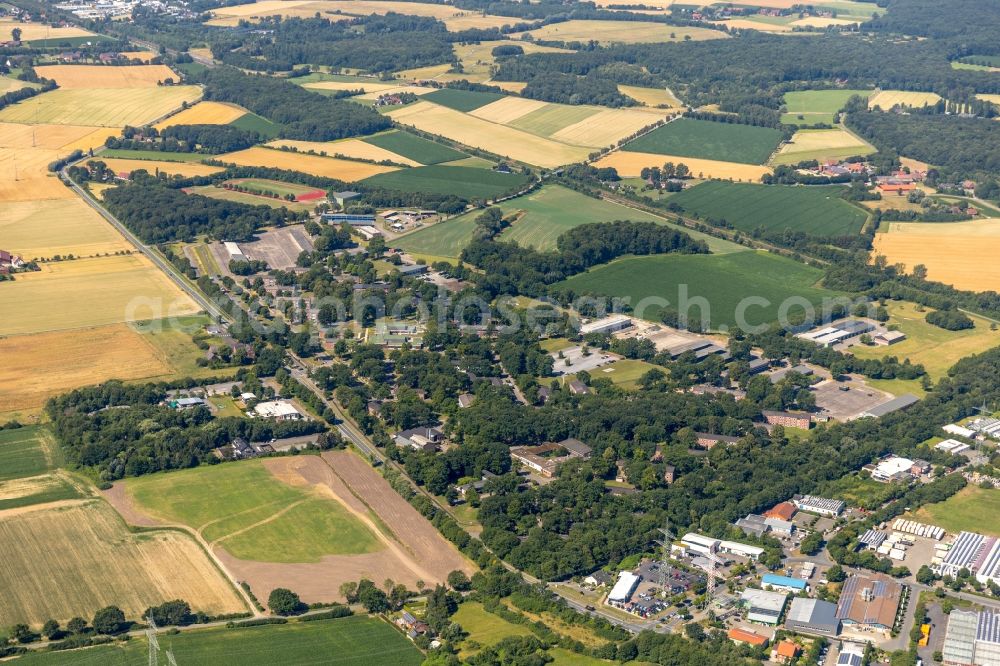 Ahlen from above - Industrial monument of the technical plants and production halls of the premises of Zeche Westfalen in Ahlen in the state North Rhine-Westphalia, Germany