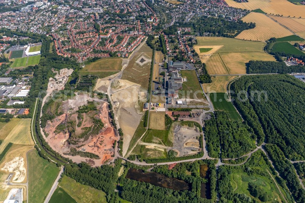 Ahlen from above - Industrial monument of the technical plants and production halls of the premises of Zeche Westfalen in Ahlen in the state North Rhine-Westphalia, Germany