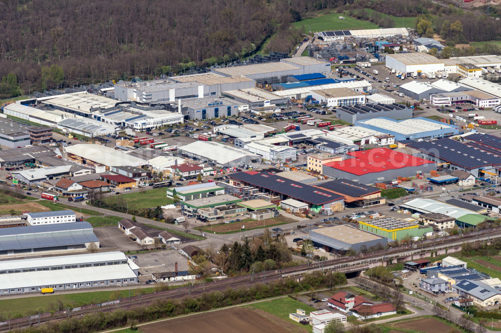 Appenweier from the bird's eye view: Industrial and commercial area Industriestr. in Appenweier in the state Baden-Wuerttemberg