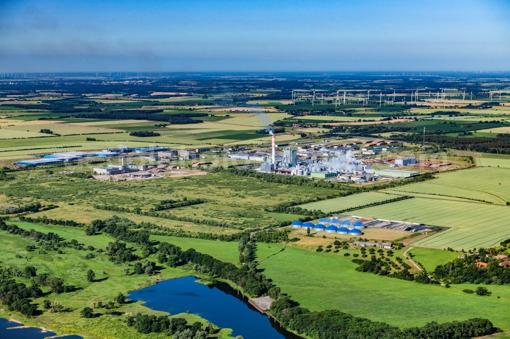 Arneburg from above - Industrial and commercial area on street Dalchauer Strasse in Arneburg in the Altmark in the state Saxony-Anhalt, Germany