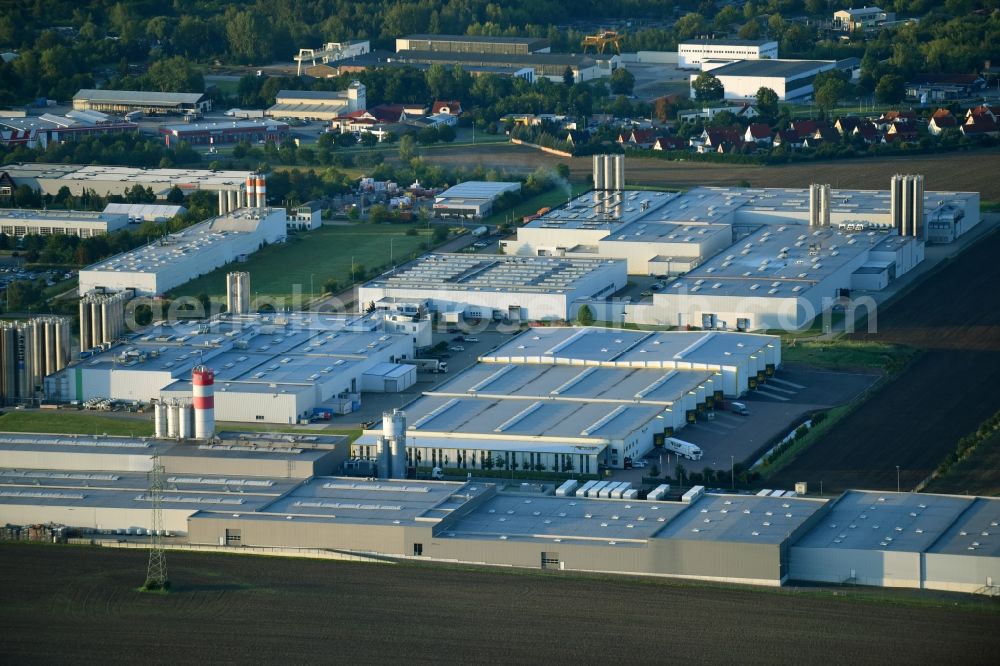 Aschersleben from above - Industrial and commercial area Guestener Strasse in Aschersleben in the state Saxony-Anhalt, Germany