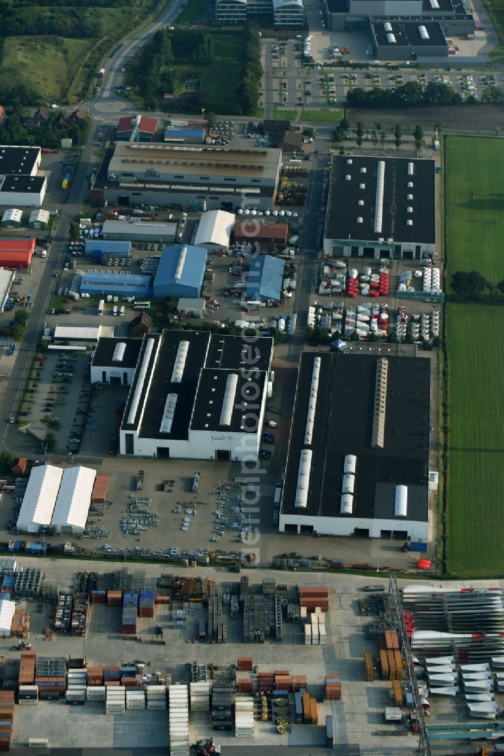 Aurich from above - Industrial and commercial area Sandhorst in Aurich in the state Lower Saxony