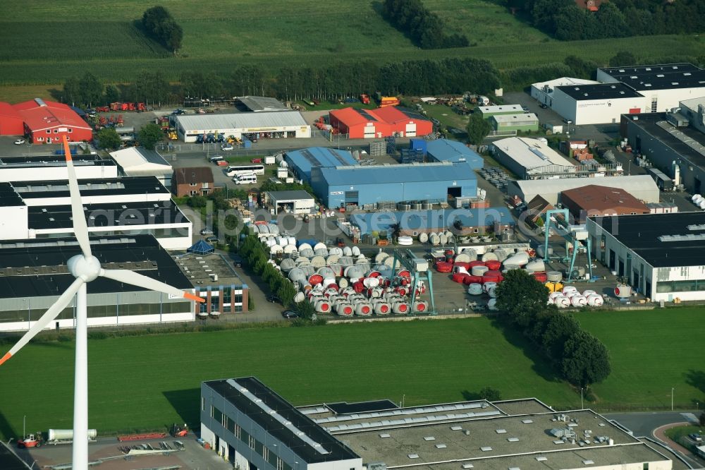 Aerial photograph Aurich - Industrial and commercial area for the production of wind turbines in Aurich in the state Lower Saxony