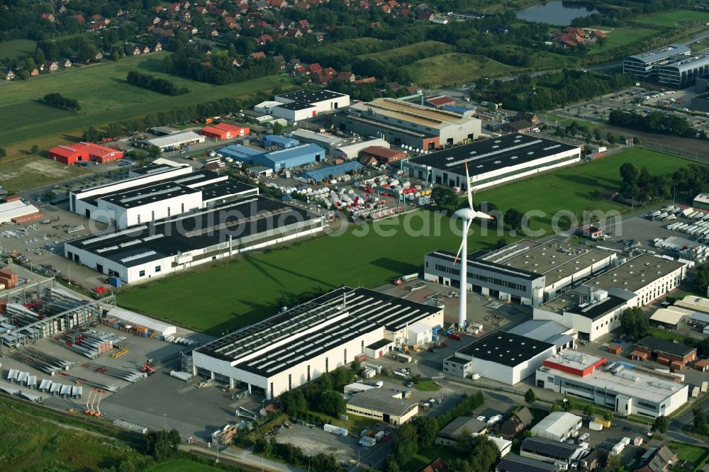 Aurich from above - Industrial and commercial area for the production of wind turbines in Aurich in the state Lower Saxony