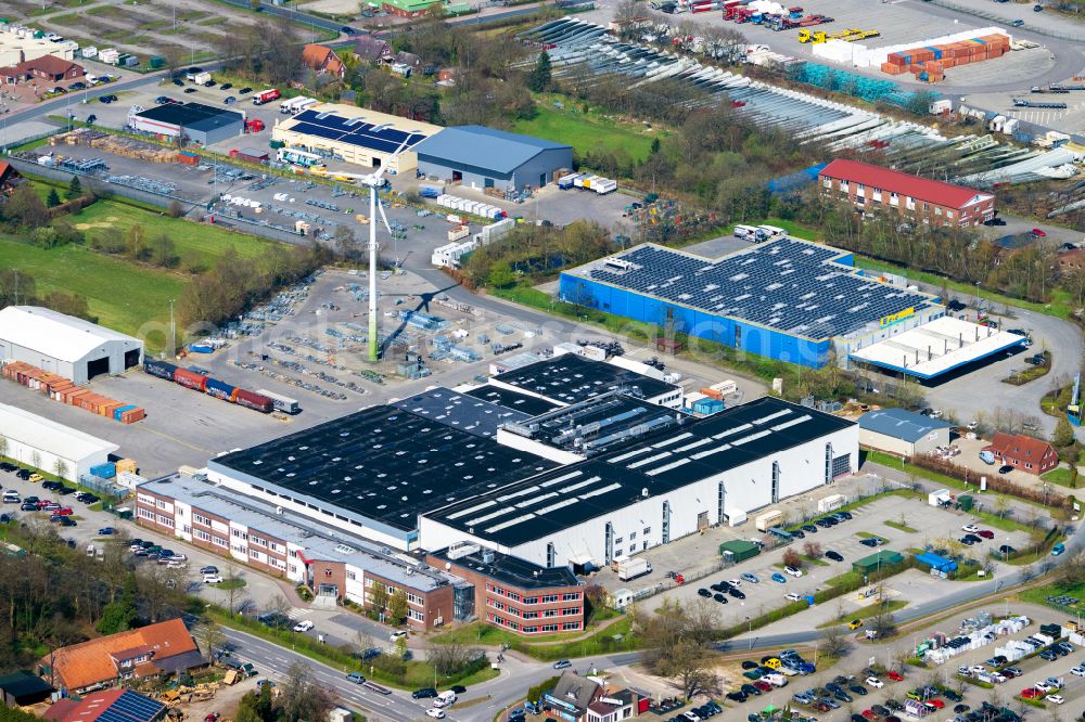 Aurich from the bird's eye view: Industrial and commercial area Sandhorst in Aurich in the state Lower Saxony