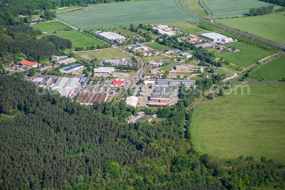 Bad Belzig from the bird's eye view: Industrial and commercial area Gewerbepark Seedoche in Bad Belzig in the state Brandenburg, Germany