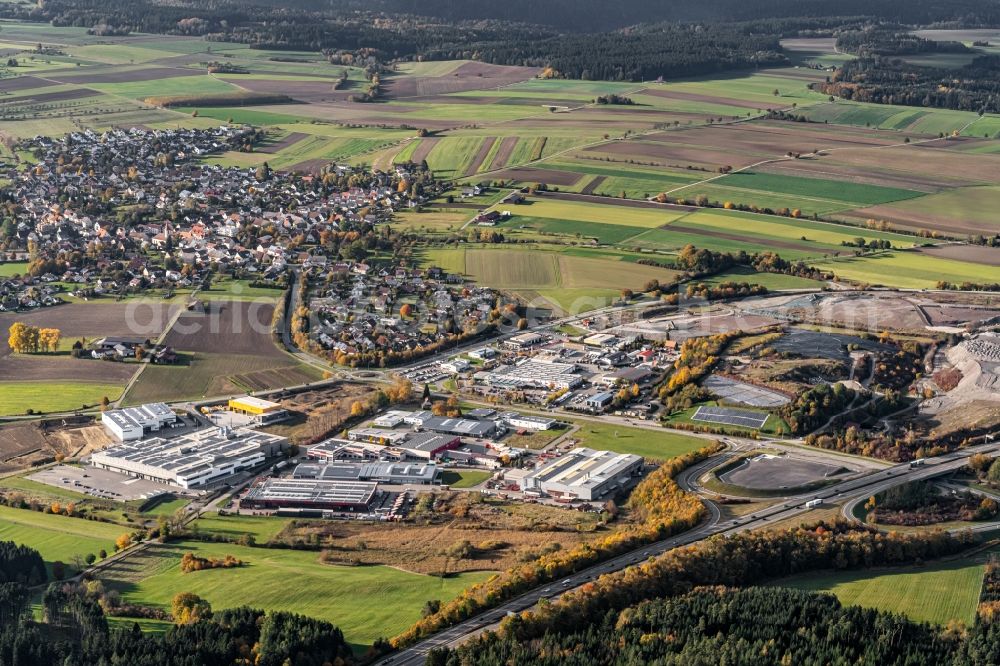 Aerial image Oberndorf am Neckar - Industrial and commercial area on Balinger Strasse and BAB A81 in Oberndorf am Neckar in the state Baden-Wuerttemberg, Germany