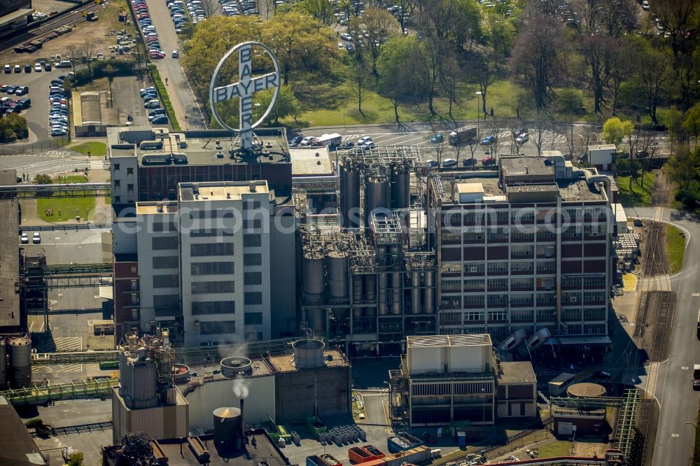 Krefeld from the bird's eye view: Industrial and commercial area Bayerwerk Uerdingen in Krefeld in the state North Rhine-Westphalia