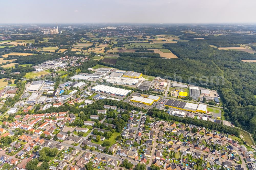 Bergkamen from above - Industrial and commercial area along the Industriestrasse in Bergkamen in the state North Rhine-Westphalia, Germany