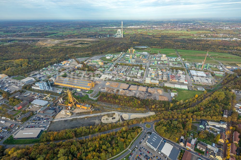 Bergkamen from above - Industrial and commercial area in Bergkamen at Ruhrgebiet in the state North Rhine-Westphalia, Germany