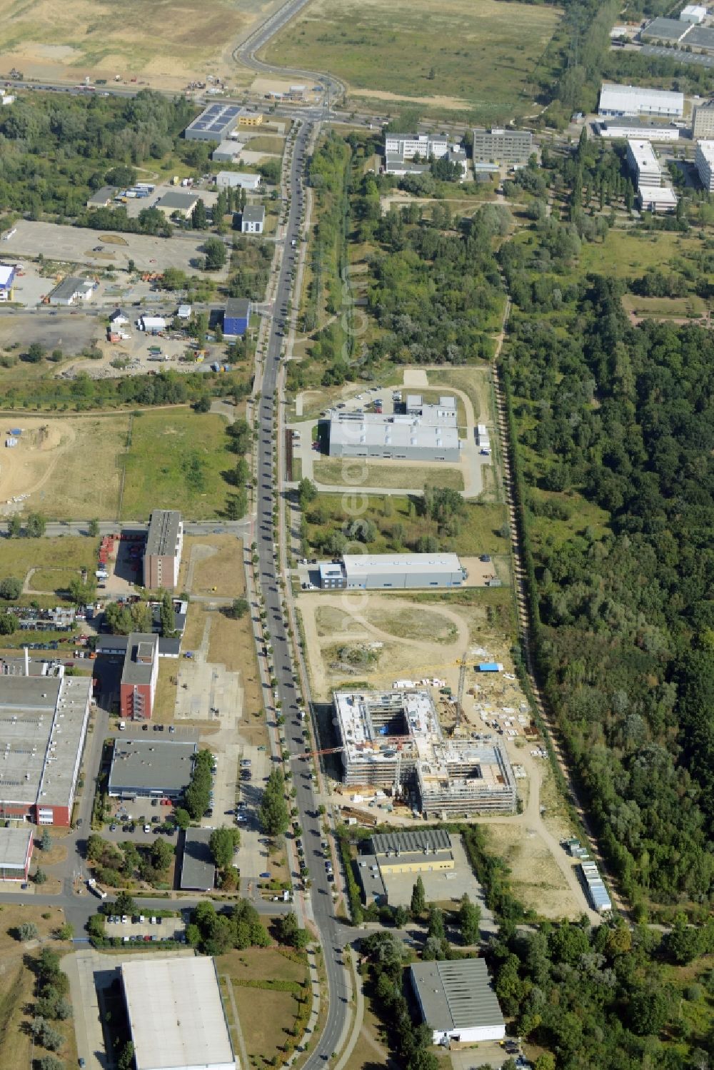 Berlin from above - Industrial and commercial area in Berlin in Germany. Also shown the Finetech GmbH & Co.KG and the TUeV Rheinland Akademie