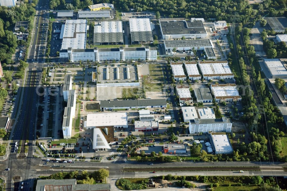 Aerial image Berlin - Industrial and commercial area Rhinstrasse - Allee der Kosmonauten destrict Marzahn in Berlin