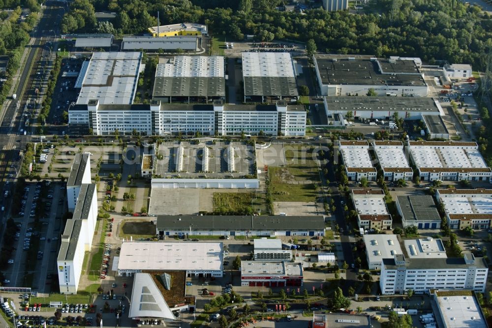 Berlin from above - Industrial and commercial area Rhinstrasse - Allee der Kosmonauten destrict Marzahn in Berlin