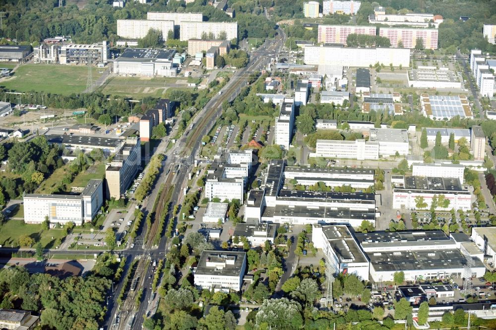 Aerial image Berlin - Industrial and commercial area Rhinstrasse - Allee der Kosmonauten destrict Marzahn in Berlin