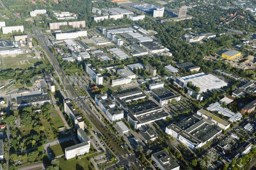 Berlin from above - Industrial and commercial area Rhinstrasse - Allee der Kosmonauten destrict Marzahn in Berlin