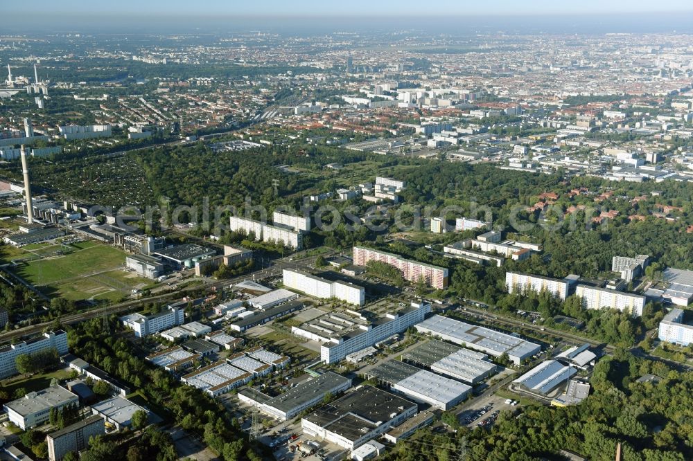 Berlin from the bird's eye view: Industrial and commercial area Rhinstrasse - Allee der Kosmonauten destrict Marzahn in Berlin