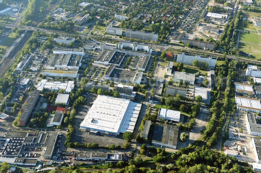 Aerial image Berlin - Industrial and commercial area Rhinstrasse - Allee der Kosmonauten destrict Marzahn in Berlin