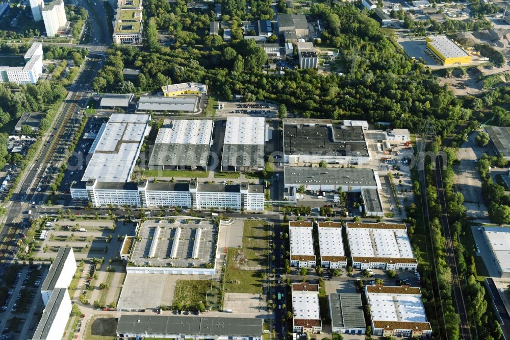 Aerial image Berlin - Industrial and commercial area Rhinstrasse - Allee der Kosmonauten destrict Marzahn in Berlin