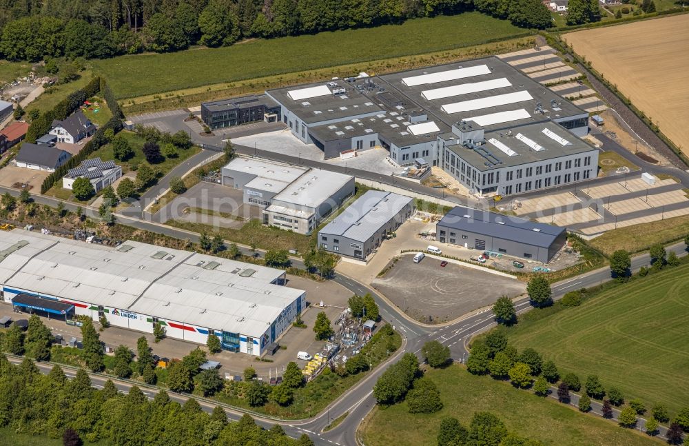 Halver from the bird's eye view: Industrial and commercial area overlooking the work premises and production buildings of ESCHA GmbH & Co. KG on Maerkische Strasse in Halver in the state North Rhine-Westphalia, Germany