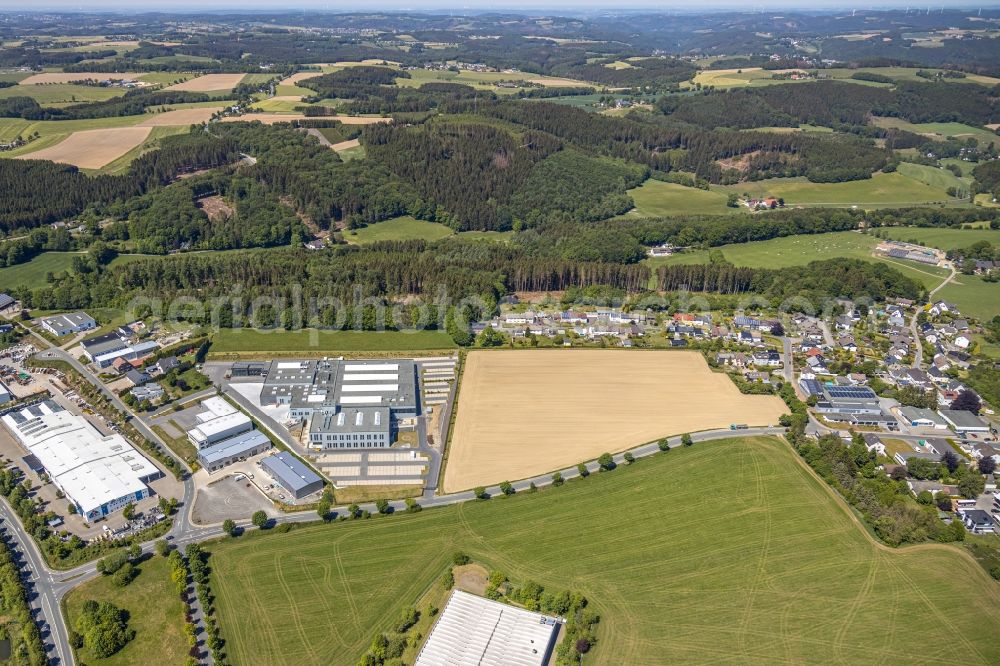 Aerial image Halver - Industrial and commercial area overlooking the work premises and production buildings of ESCHA GmbH & Co. KG on Maerkische Strasse in Halver in the state North Rhine-Westphalia, Germany