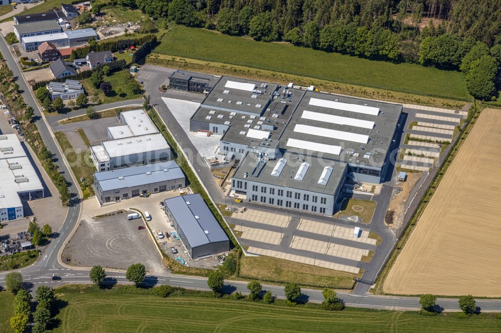 Aerial photograph Halver - Industrial and commercial area overlooking the work premises and production buildings of ESCHA GmbH & Co. KG on Maerkische Strasse in Halver in the state North Rhine-Westphalia, Germany