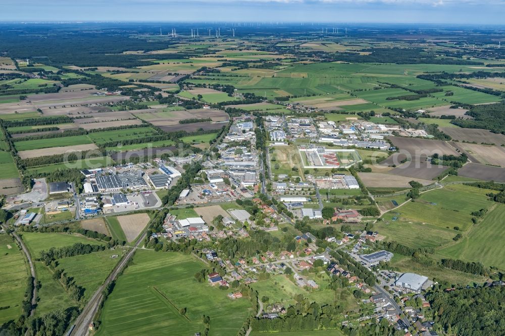 Aerial image Bremervörde - Industrial and commercial area along the Industriestrasse - Buergermeister-Reitmann-Strasse in Bremervoerde in the state Lower Saxony, Germany