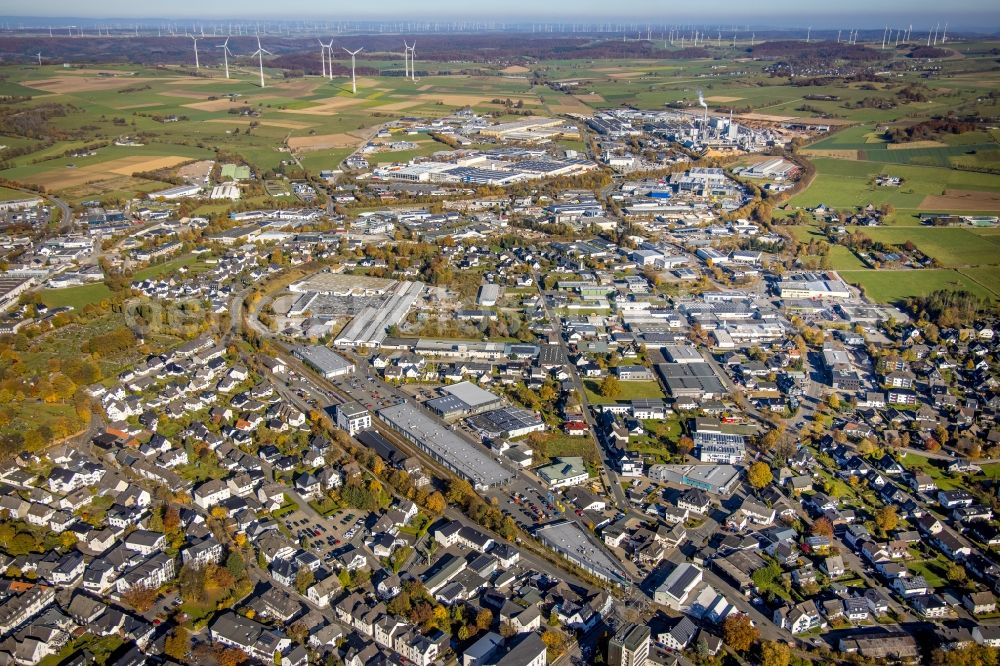 Brilon from above - Industrial and commercial area in Brilon at Sauerland in the state North Rhine-Westphalia, Germany