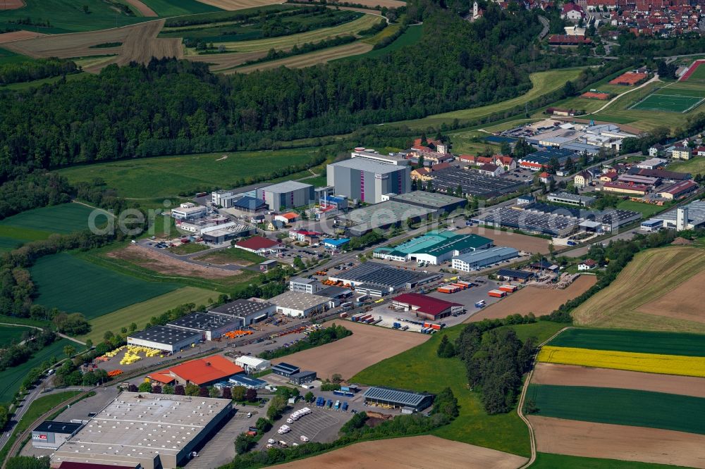 Bräunlingen from above - Industrial and commercial area in Braeunlingen in the state Baden-Wuerttemberg, Germany