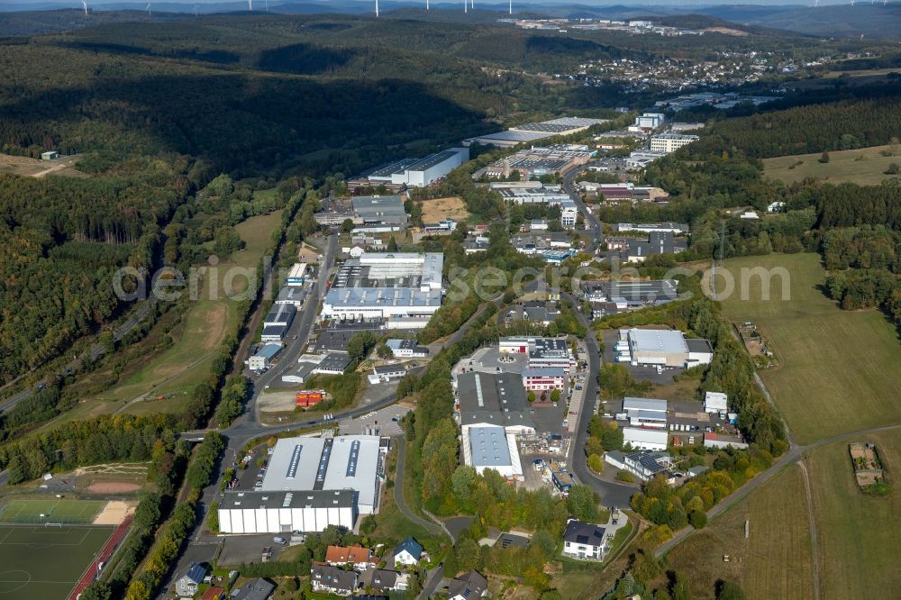 Burbach from above - Industrial and commercial area along the Carl-Benz-Strasse in Burbach in the state North Rhine-Westphalia, Germany