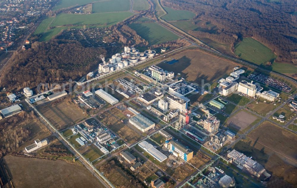 Bitterfeld-Wolfen from the bird's eye view: Industrial and commercial area in Bitterfeld-Wolfen in the state Saxony-Anhalt