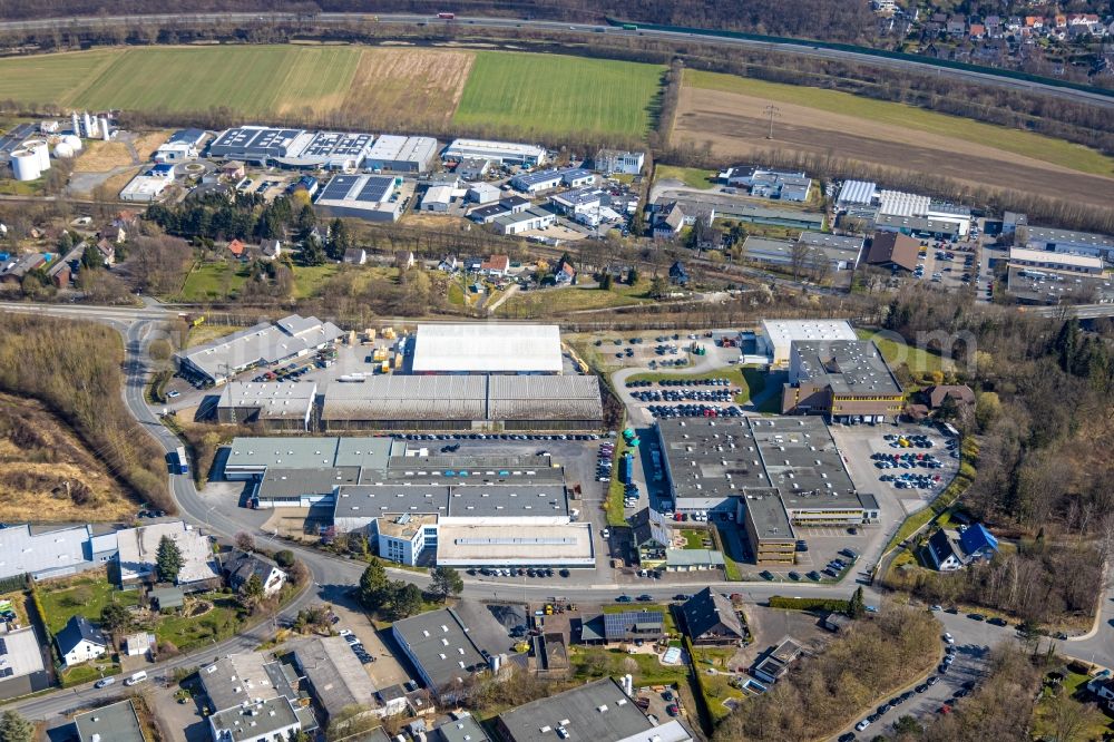 Arnsberg from above - Industrial and commercial area on Donnerfeld in the district Neheim in Arnsberg at Sauerland in the state North Rhine-Westphalia, Germany