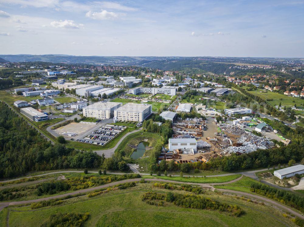 Dresden from above - Industrial and commercial area on an industrial wasteland and spoil heap on Pforzheimer Strasse in the district of Coschuetz in Dresden in the federal state of Saxony, Germany