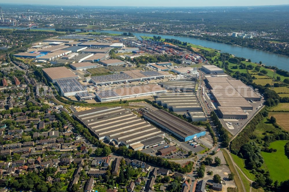 Aerial image Duisburg - Industrial and commercial area at the rhein river in Duisburg in the state North Rhine-Westphalia