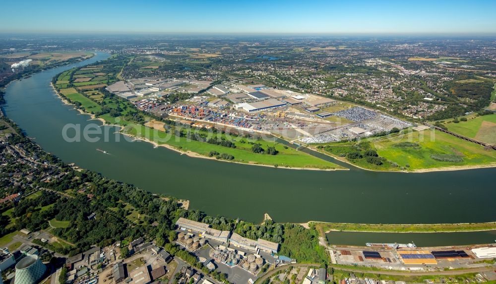 Aerial image Duisburg - Industrial and commercial area at the rhein river in Duisburg in the state North Rhine-Westphalia