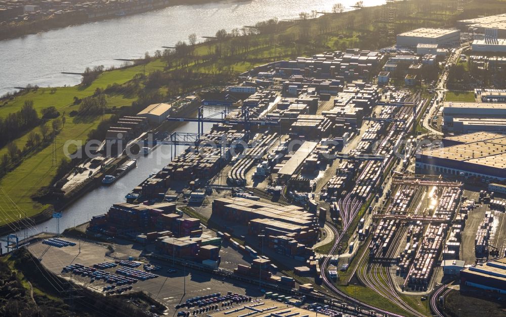 Aerial photograph Duisburg - Industrial and commercial area at the Europaallee in the district Friemersheim in Duisburg at Ruhrgebiet in the state North Rhine-Westphalia