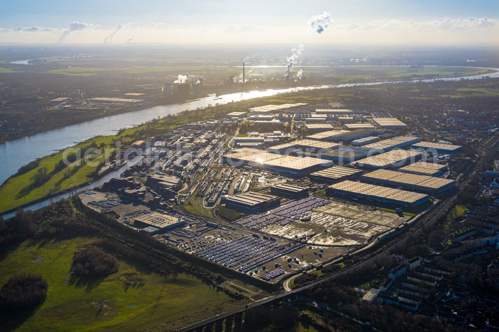 Duisburg from above - Industrial and commercial area at the Europaallee in the district Friemersheim in Duisburg at Ruhrgebiet in the state North Rhine-Westphalia