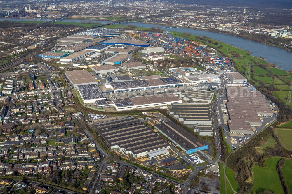 Duisburg from above - Industrial and commercial area in the district Friemersheim in Duisburg in the state North Rhine-Westphalia, Germany