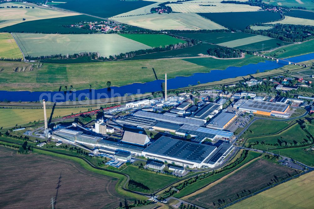 Aerial image Torgau - Industrial and commercial area on the Elbe river in Torgau in the state Saxony, Germany