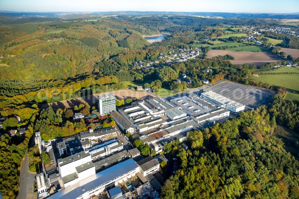 Ennepetal from the bird's eye view: Industrial and commercial area with the company seats of the synthetic material factory Voerde Hueck & Schade GmbH & Co. KG and Dorma germany GmbH in Ennepetal in the state North Rhine-Westphalia