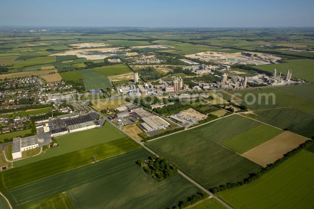 Aerial image Erwitte - Industrial and commercial area along the course of the road Bahnhofsstrasse in Erwitte in the state North Rhine-Westphalia