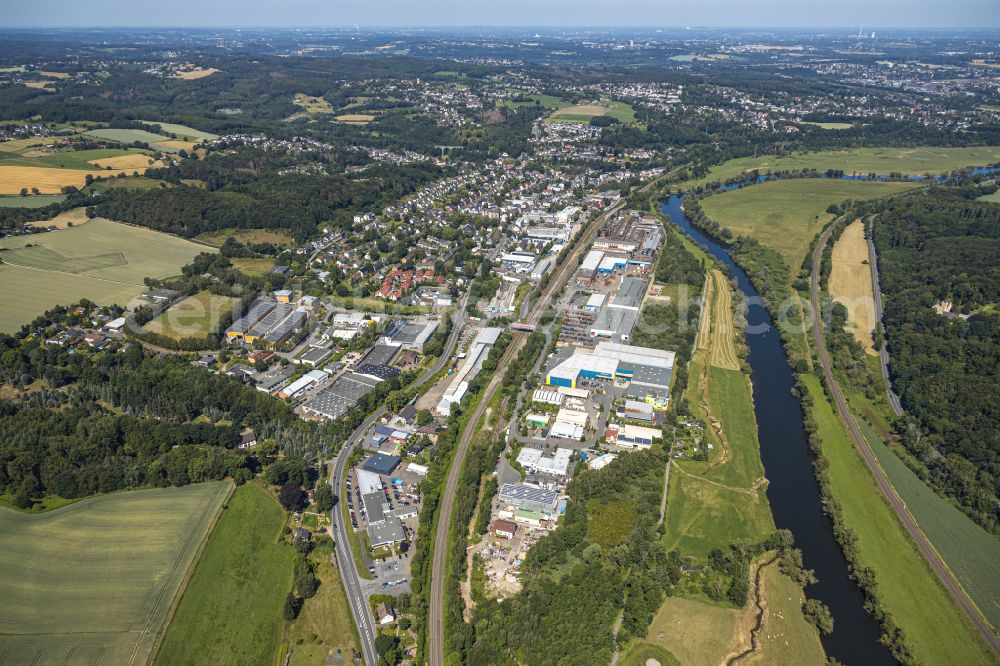 Wetter (Ruhr) from the bird's eye view: Industrial and commercial area along Osterfeldstrasse - Auf der Bleiche in Wetter (Ruhr) in the Ruhr area in the federal state of North Rhine-Westphalia, Germany