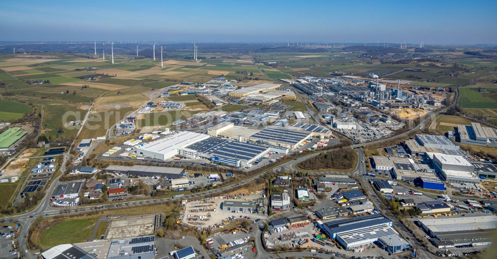 Aerial photograph Brilon - Industrial and commercial area entlang of Ostring on street Hinterm Gallberg in Brilon at Sauerland in the state North Rhine-Westphalia, Germany