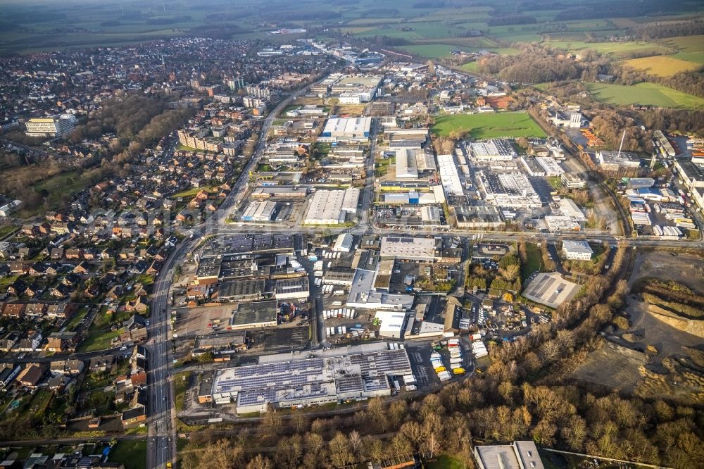 Hamm from the bird's eye view: Industrial and commercial area along the Roemerstrasse in the district Bockum-Hoevel in Hamm at Ruhrgebiet in the state North Rhine-Westphalia, Germany