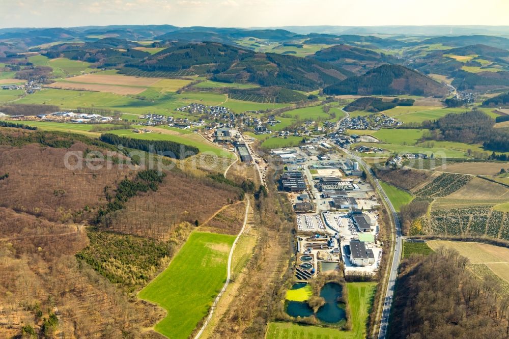 Eslohe (Sauerland) from above - Industrial and commercial area Im Wennetal in Eslohe (Sauerland) in the state North Rhine-Westphalia, Germany