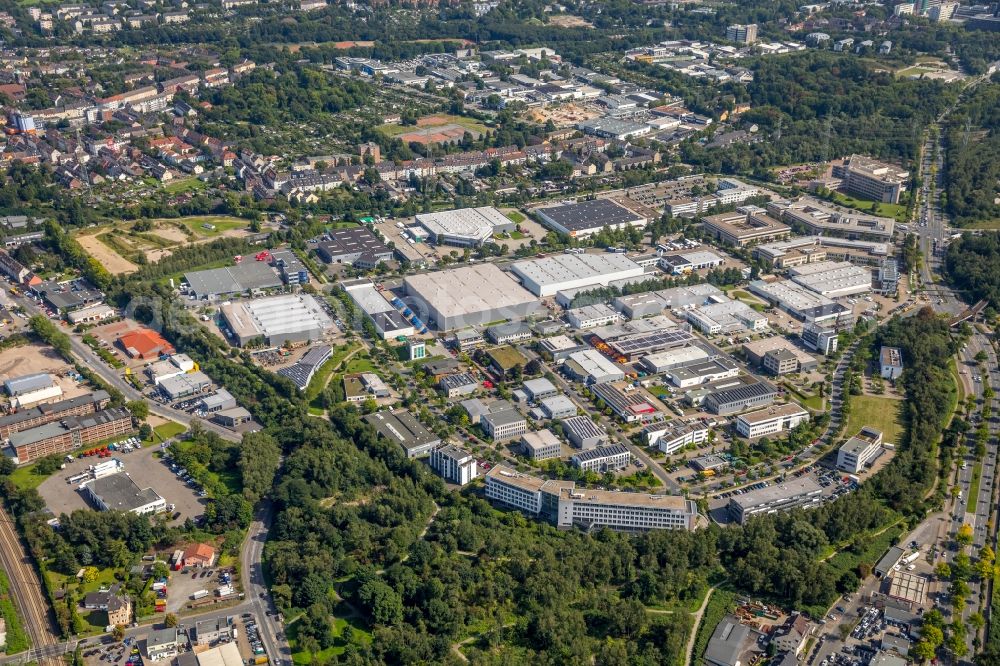 Essen from above - Industrial and commercial area on Bonlerstrasse - Am Lichtbogen in Essen in the state North Rhine-Westphalia, Germany