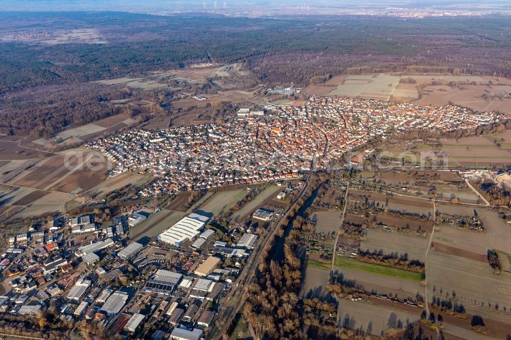 Aerial photograph Hagenbach - Industrial and commercial area with Faurecia, Linde+Wiemann in Hagenbach in the state Rhineland-Palatinate, Germany