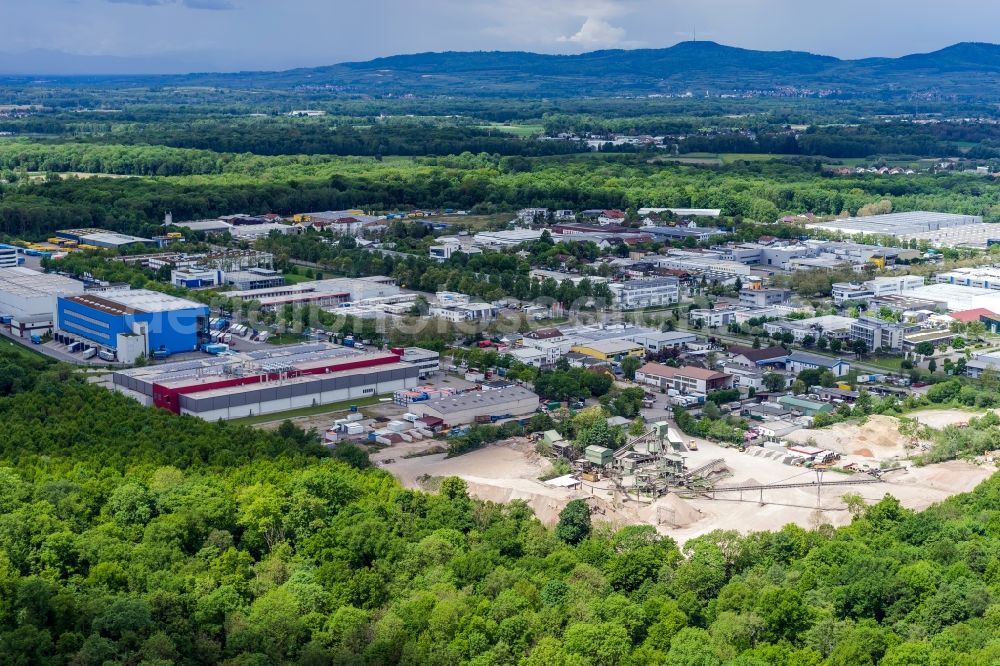 Freiburg im Breisgau from above - Industrial and commercial area Hochdorf in Freiburg im Breisgau in the state Baden-Wuerttemberg, Germany