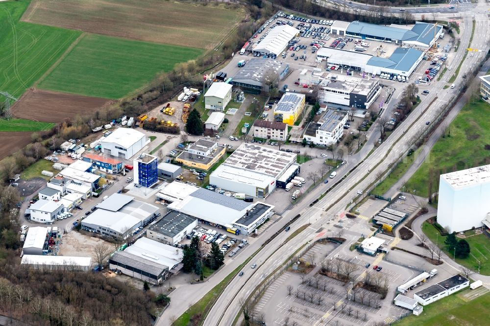 Aerial image Freiburg im Breisgau - Industrial and commercial area Freiburg Nord in Freiburg im Breisgau in the state Baden-Wuerttemberg, Germany