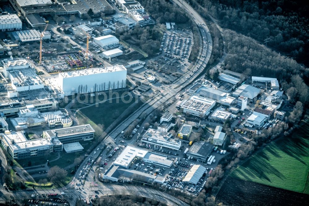 Aerial image Freiburg im Breisgau - Industrial and commercial area Freiburg Nord in Freiburg im Breisgau in the state Baden-Wurttemberg, Germany