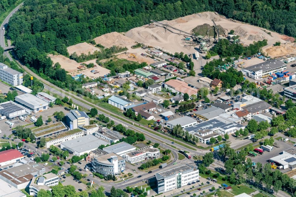 Aerial image Freiburg im Breisgau - Industrial and commercial area Hochdorf in Freiburg im Breisgau in the state Baden-Wuerttemberg, Germany